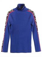 Choies Blue Contrast High Neck Long Sleeve Knit Sweater