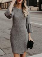 Choies Gray Cotton Flare Sleeve Chic Women Bodycon Mini Dress
