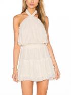 Choies White Halter Ruffle Trim Mini Lace Dress