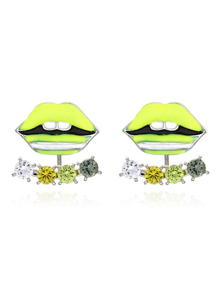 Choies Chartreuse Color Block Jewelled Lip Earrings