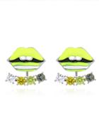 Choies Chartreuse Color Block Jewelled Lip Earrings