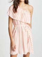 Choies Pink Stripe Chiffon Asymmetric Neck Tie Waist Chic Women Mini Dress