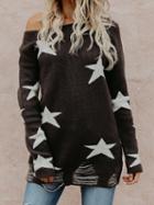 Choies Black Off Shoulder Star Print Long Sleeve Chic Women Knit Sweater