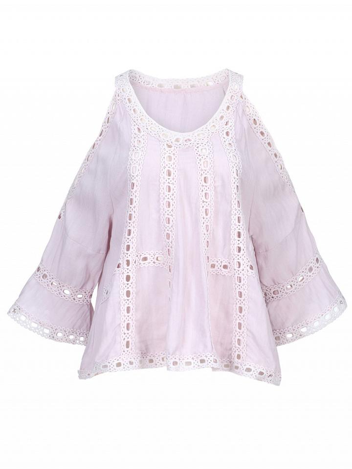Choies Light Pink V-neck Cold Shoulder Cut Out Detail Blouse