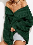 Choies Green Cold Shoulder V-neck Long Sleeve Chic Women Knit Sweater