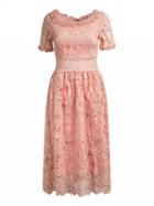 Choies Pink High Waist Floral Crochet Lace Midi Dress