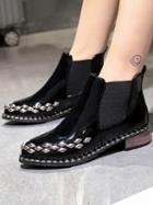 Choies Black Patent Leather Look Studs Ankle Boots