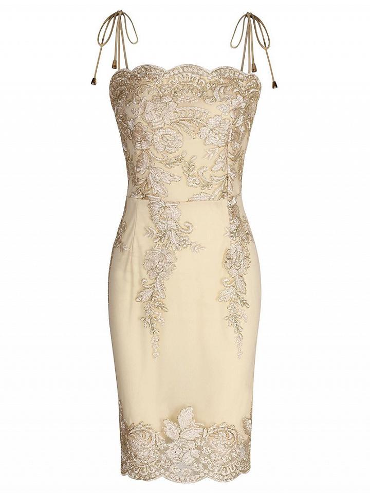Choies Golden Embroidery Spaghetti Strap Bodycon Mini Dress