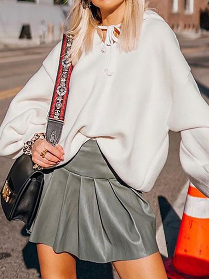 Choies White V-neck Puff Sleeve Chic Women Hoodie