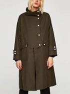 Choies Army Green Lapel Button Detail Longline Trench Coat