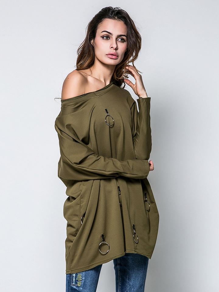Choies Army Green Circle Detail Long Sleeve T-shirt