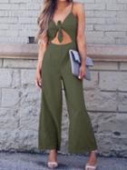 Choies Army Green Spaghetti Strap V-neck Tie Front Chic Women Jumpsuit