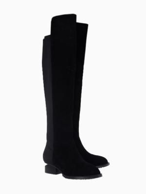 Choies Suede Over The Knee Boots With Elastic Cloth Detail
