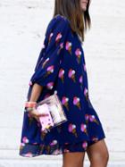 Choies Navy Ice-cream Print Chiffon Shift Dress