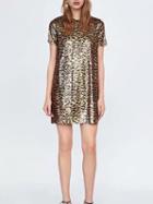 Choies Brown Sequin Leopard Print Women Mini Dress
