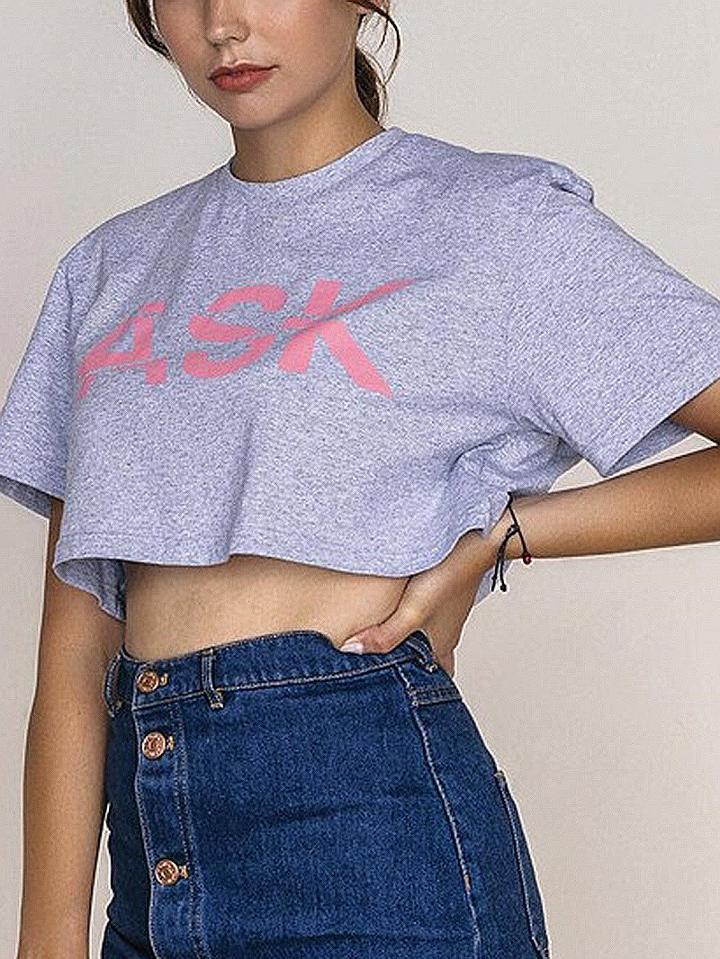 Choies Gray Letter Print Crop T-shirt