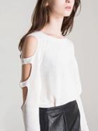 Choies White Cold Shoulder Cut Out Sleeve Rib Trim Sweater