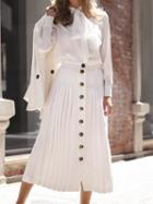 Choies White High Waist Button Placket Front Chic Women Maxi Skirt