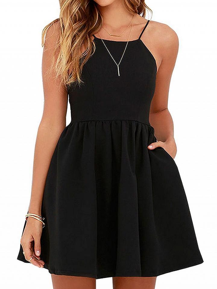 Choies Black Backless High Waist Skater Mini Dress