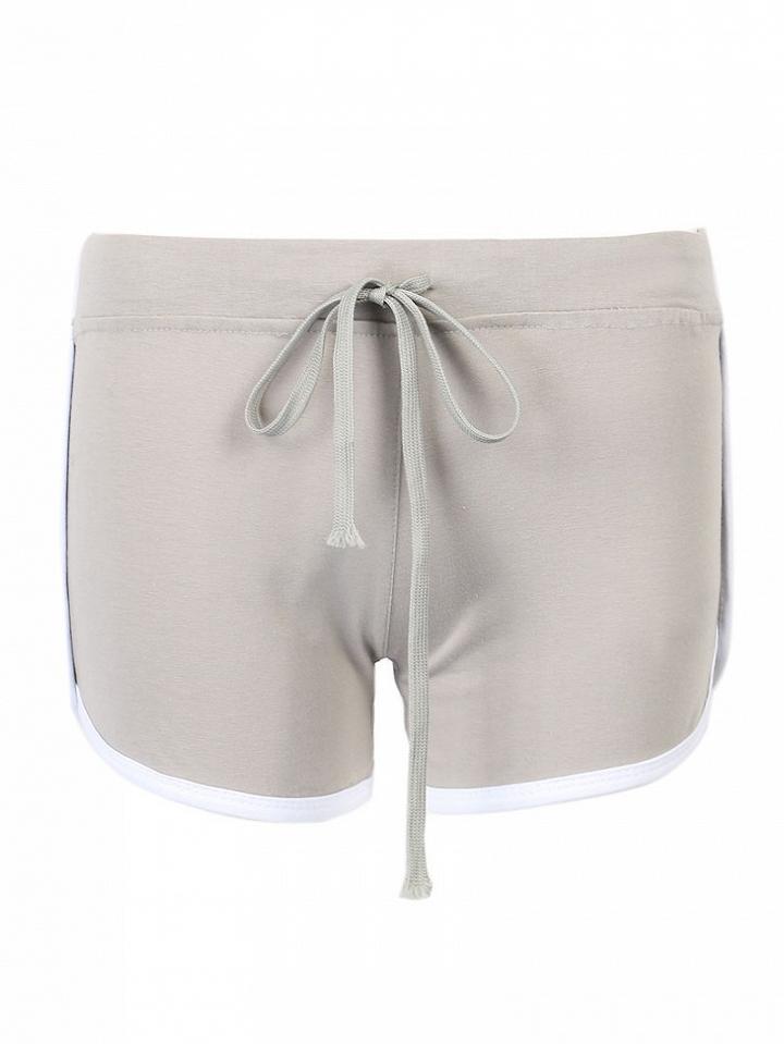 Choies Gray Drawstring Waist Contrast Trims Yoga Shorts