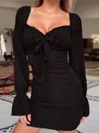 Choies Black V-neck Open Back Flare Sleeve Chic Women Mini Dress