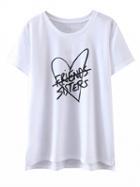 Choies White Letter And Heart Print Short Sleeve T-shirt