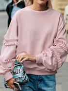 Choies Pink Ruffle Detail Long Sleeve Sweatshirt