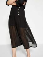 Choies Black Button Detail Split Mesh Pleated Midi Skirt