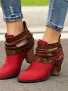 Choies Red Velvet Buckle Strap Chunky Heel Chic Women Ankle Boots