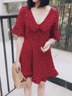 Choies Red Chiffon V-neck Star Heart Print Frill Trim Chic Women Mini Dress