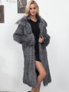 Choies Dark Gray Lapel Longline Faux Fur Coat