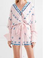 Choies Pink Cotton V-neck Embroidery Geo Pattern Chic Women Romper Playsuit