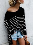 Choies Black Stripe Cotton Long Sleeve Chic Women Blouse