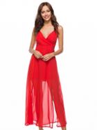 Choies Red V-neck Spaghetti Strap Split Side Maxi Dress
