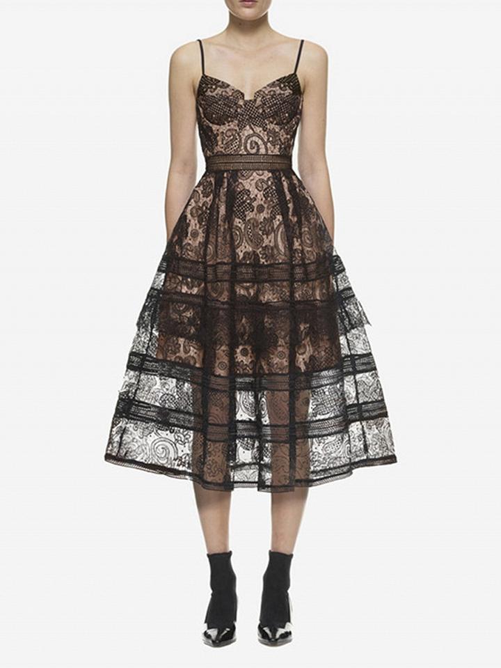 Choies Black Cupped Paisley Lace Cami Midi Skater Dress