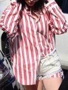 Choies Red Striped Slit Long Sleeve Shirt
