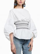 Choies White Puff Sleeve Stretch Waist Blouse