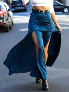 Choies Blue High Waist Plain Slit Side Lined Maxi Skirt