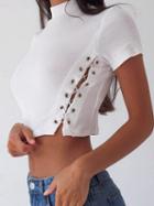 Choies White Ribbed High Neck Eyelet Lace Up Side Crop Top
