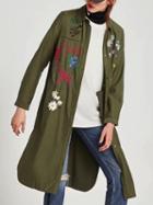 Choies Army Green Embroidery Detail Longline Coat