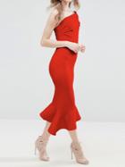 Choies Red Asymmetric Neck Fishtail Hem Chic Women Bodycon Midi Dress