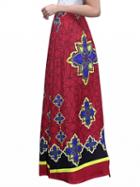 Choies Red High Waist Geo-tribal Print Maxi Skirt