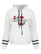 Choies White Embroidery Rose Long Sleeve Hoodie