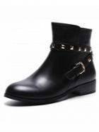 Choies Black Leather Stud Buckle Strap Ankle Boots