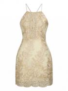 Choies Golden Embroidery Lace Halter Cross Strap Back Bodycon Dress