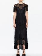 Choies Black Sheer Lace Panel Tassel Detail Maxi Dress