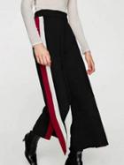 Choies Black High Waist Contrast Stripe Side Split Wide Leg Palazzo Pants