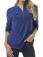 Choies Blue Zip Front Blouse