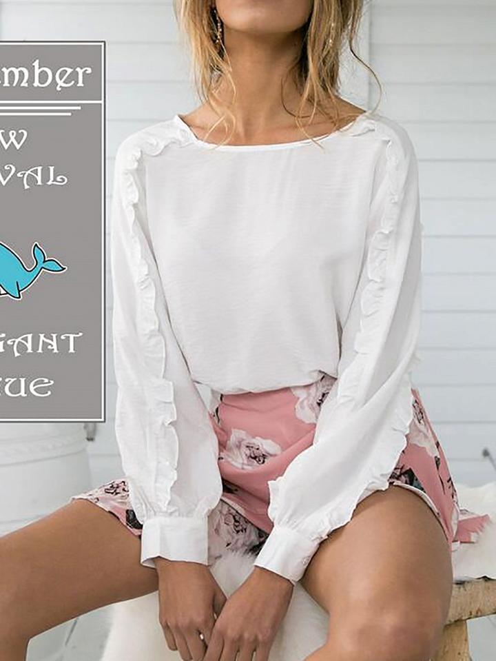 Choies White Frill Trim Long Sleeve Blouse
