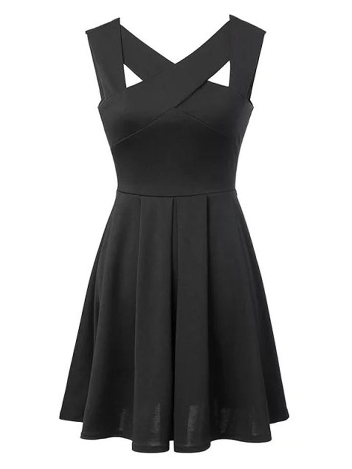 Choies Black Cut Out Cross Sleeveless Skater Dress